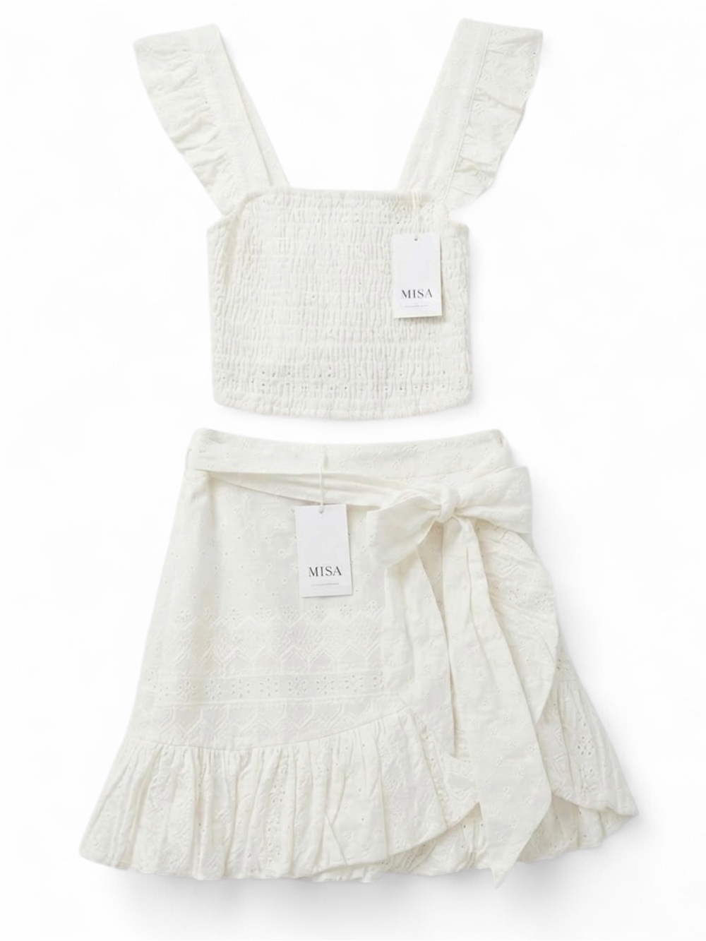 Misa Los Angeles White Eyelet Crop Top & Skirt Set